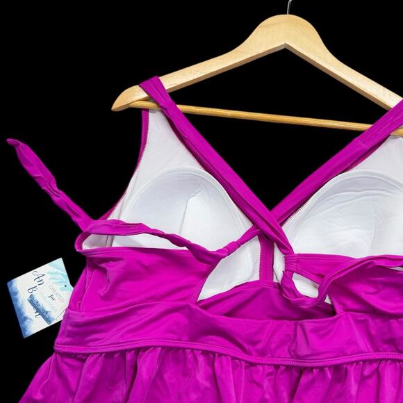 Maurices Womens 3X Fuchsia Pink Tankini Swim Top Built In Bra Tie Back - Picture 3 of 8